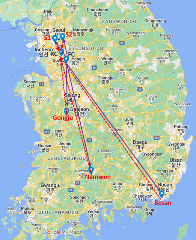 Image 3. Delivery routes the decoy packages took in South Korea.